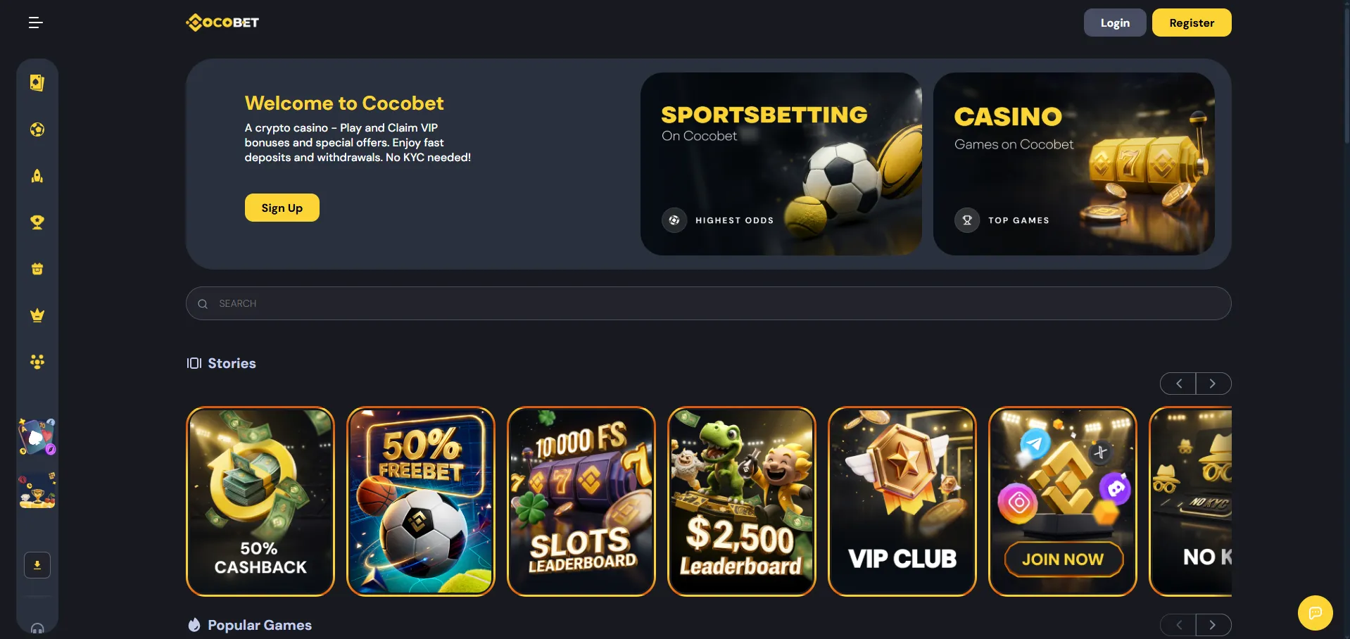 Cocobet casino homepage on desktop