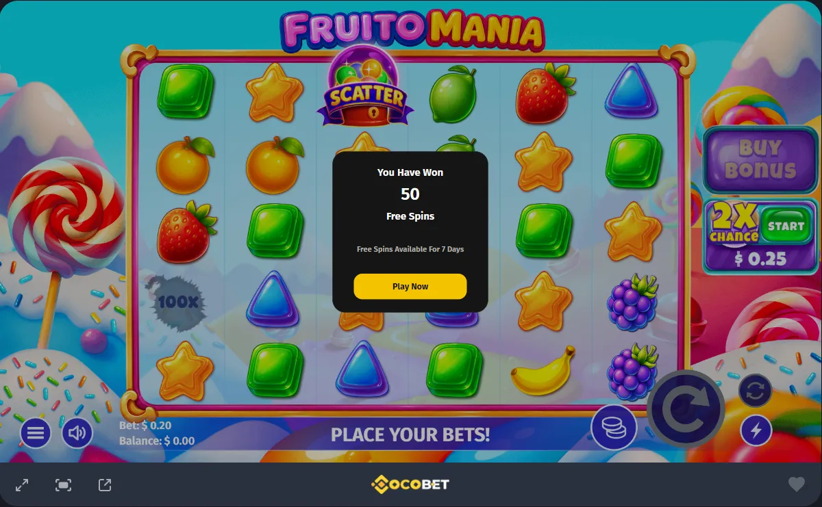 Free spins awarded in the Sweet Bananas slot at Cocobet